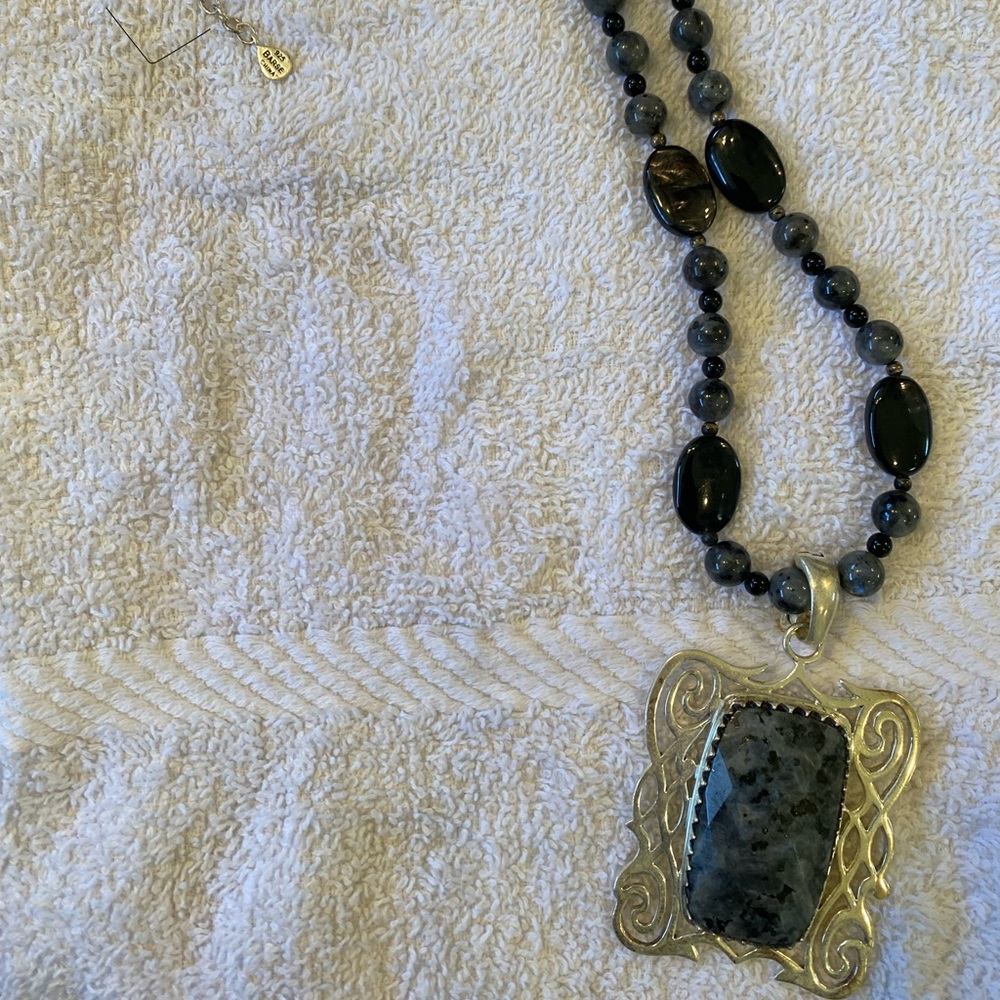 Barse Elegant Silver and Black Stone Necklace